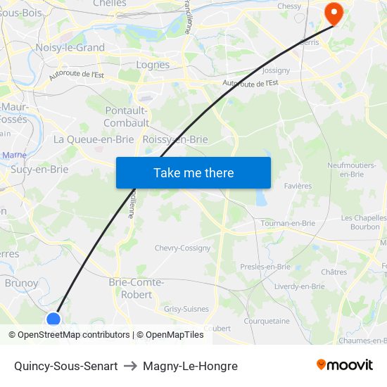 Quincy-Sous-Senart to Magny-Le-Hongre map