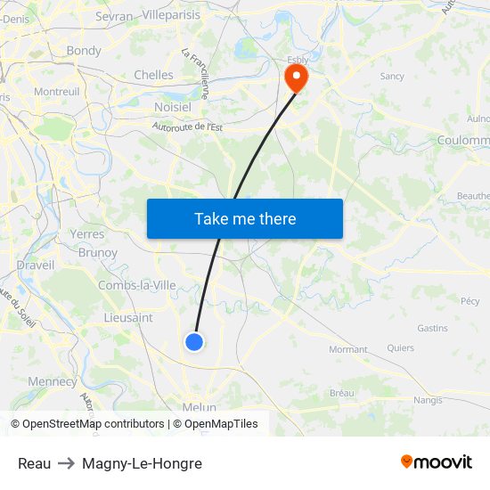 Reau to Magny-Le-Hongre map