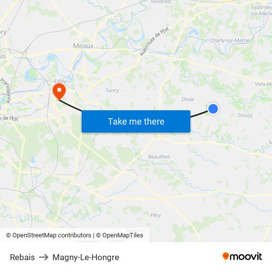 Rebais to Magny-Le-Hongre map
