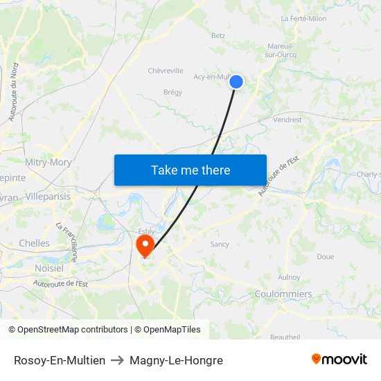 Rosoy-En-Multien to Magny-Le-Hongre map