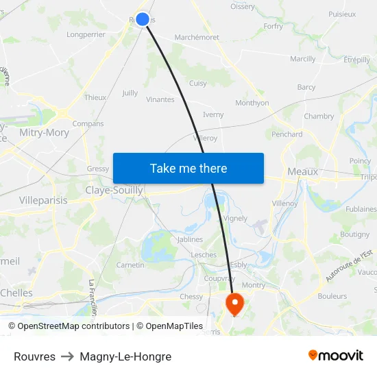 Rouvres to Magny-Le-Hongre map