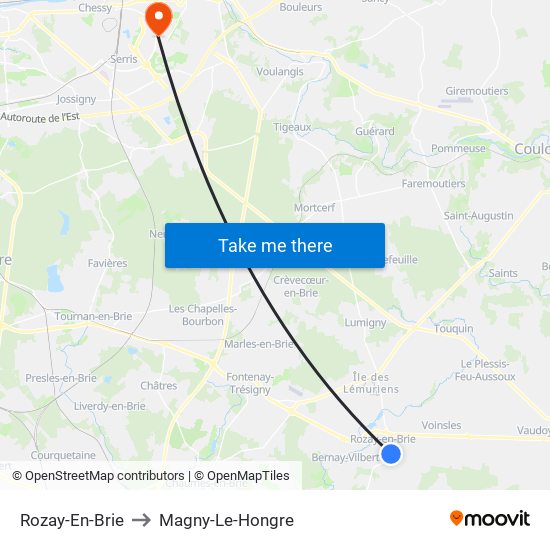 Rozay-En-Brie to Magny-Le-Hongre map