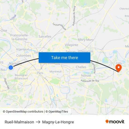 Rueil-Malmaison to Magny-Le-Hongre map