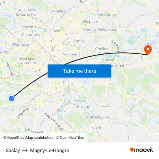 Saclay to Magny-Le-Hongre map