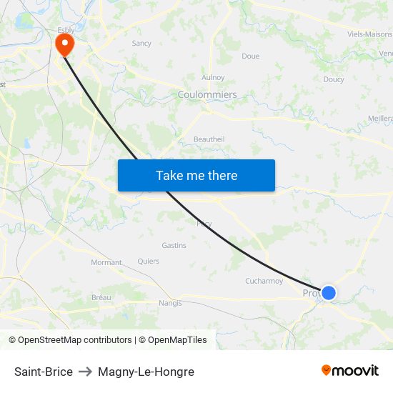 Saint-Brice to Magny-Le-Hongre map