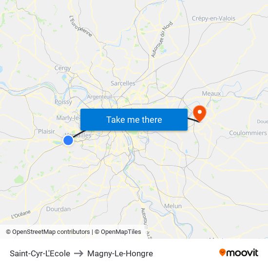 Saint-Cyr-L'Ecole to Magny-Le-Hongre map