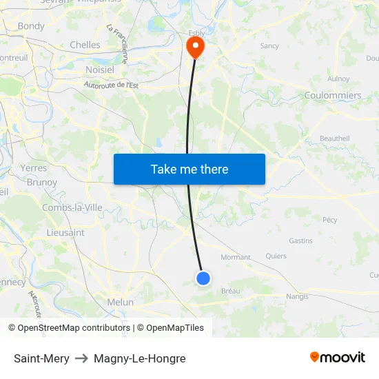 Saint-Mery to Magny-Le-Hongre map