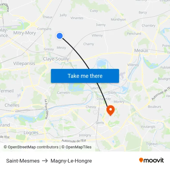 Saint-Mesmes to Magny-Le-Hongre map