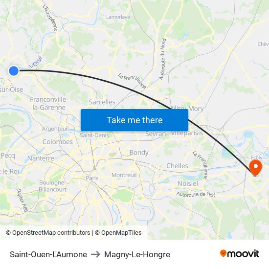 Saint-Ouen-L'Aumone to Magny-Le-Hongre map