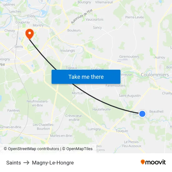 Saints to Magny-Le-Hongre map
