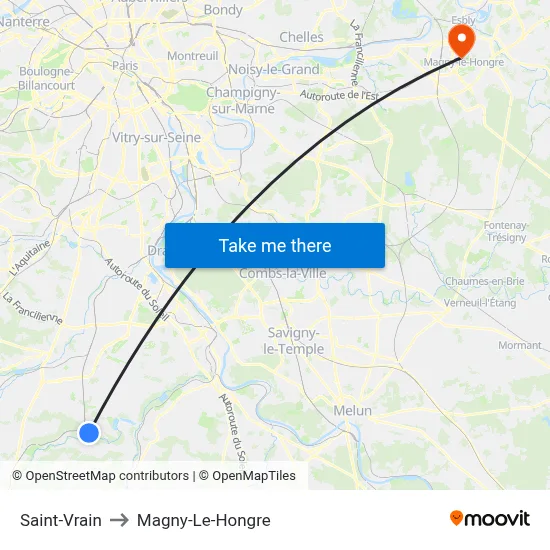 Saint-Vrain to Magny-Le-Hongre map