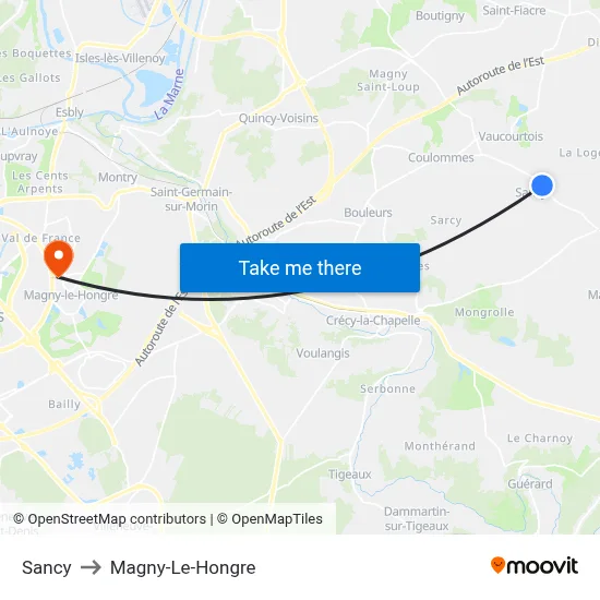 Sancy to Magny-Le-Hongre map