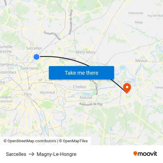 Sarcelles to Magny-Le-Hongre map