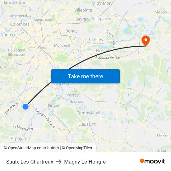 Saulx-Les-Chartreux to Magny-Le-Hongre map