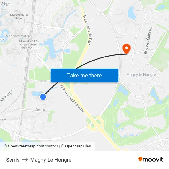 Serris to Magny-Le-Hongre map