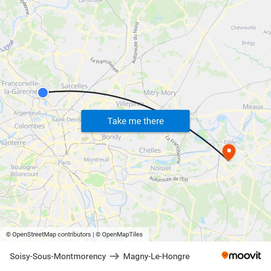 Soisy-Sous-Montmorency to Magny-Le-Hongre map