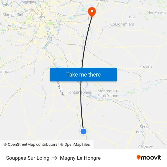 Souppes-Sur-Loing to Magny-Le-Hongre map