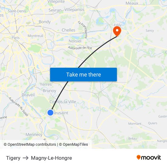 Tigery to Magny-Le-Hongre map