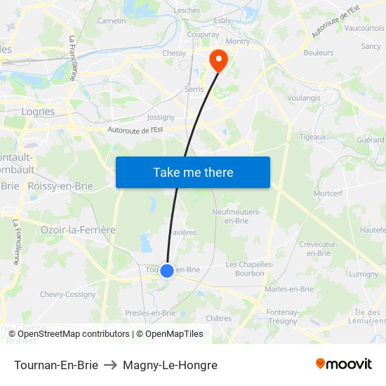 Tournan-En-Brie to Magny-Le-Hongre map