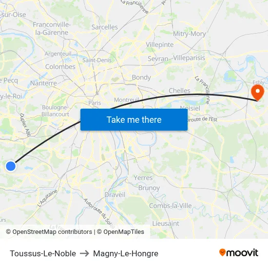 Toussus-Le-Noble to Magny-Le-Hongre map
