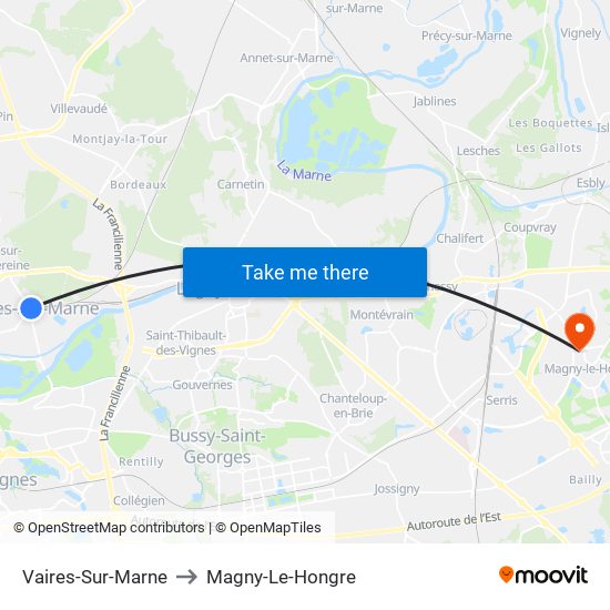 Vaires-Sur-Marne to Magny-Le-Hongre map