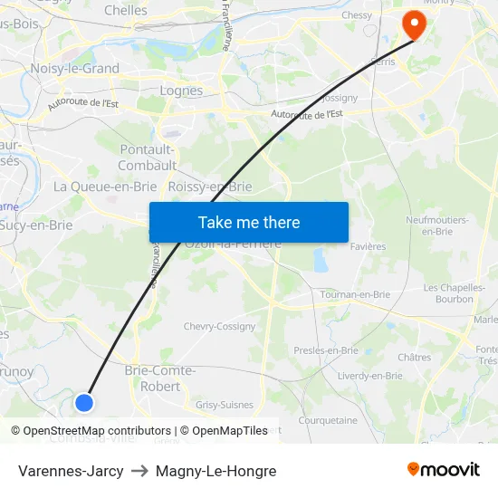 Varennes-Jarcy to Magny-Le-Hongre map