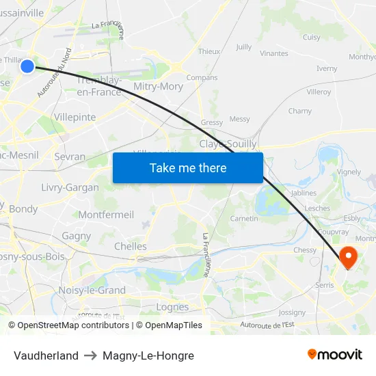 Vaudherland to Magny-Le-Hongre map
