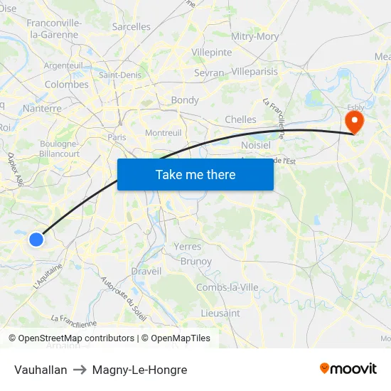 Vauhallan to Magny-Le-Hongre map