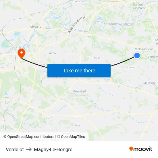Verdelot to Magny-Le-Hongre map