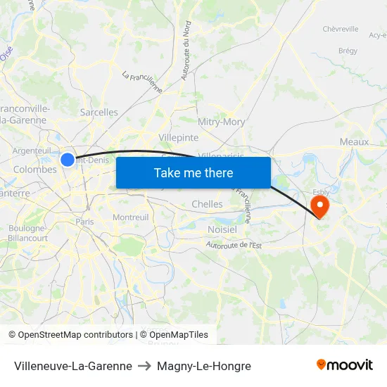Villeneuve-La-Garenne to Magny-Le-Hongre map