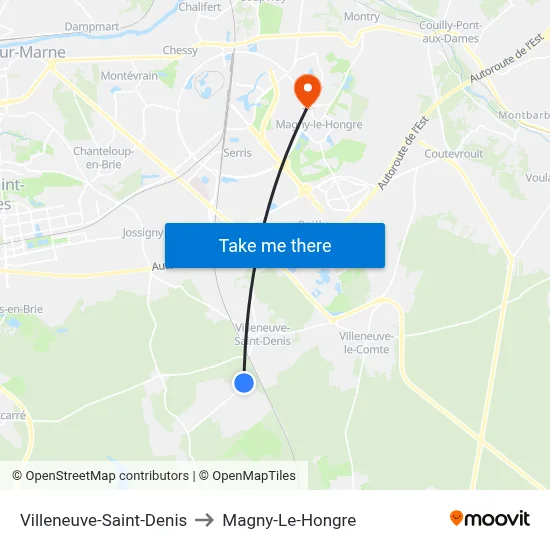 Villeneuve-Saint-Denis to Magny-Le-Hongre map