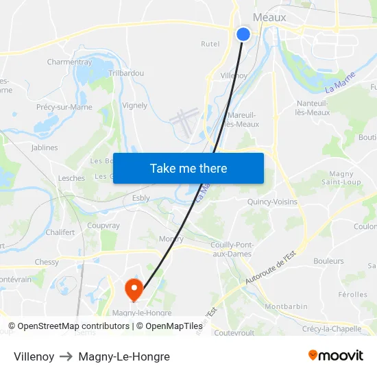 Villenoy to Magny-Le-Hongre map