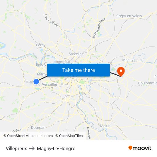 Villepreux to Magny-Le-Hongre map