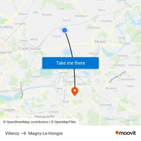 Villeroy to Magny-Le-Hongre map