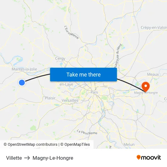 Villette to Magny-Le-Hongre map