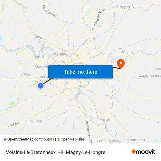 Voisins-Le-Bretonneux to Magny-Le-Hongre map