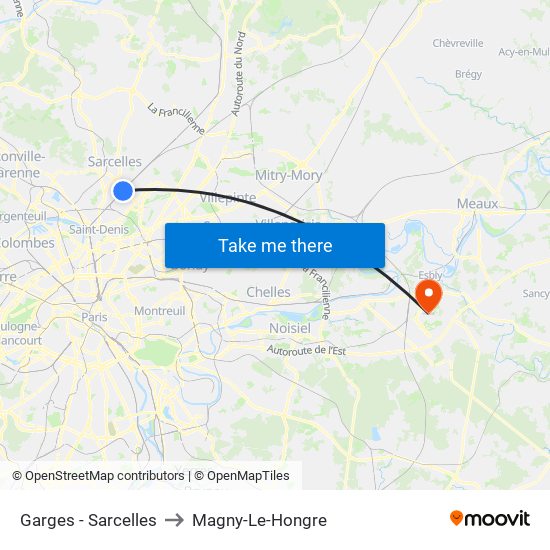 Garges - Sarcelles to Magny-Le-Hongre map