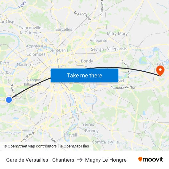 Gare de Versailles - Chantiers to Magny-Le-Hongre map