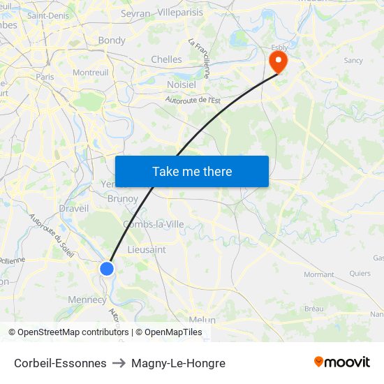 Corbeil-Essonnes to Magny-Le-Hongre map