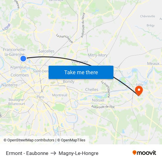 Ermont - Eaubonne to Magny-Le-Hongre map