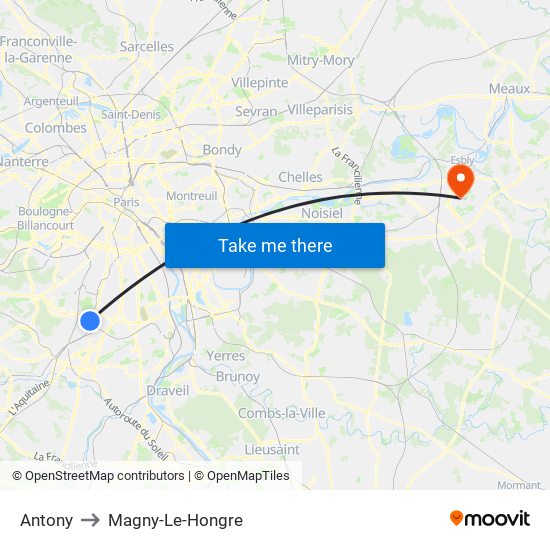 Antony to Magny-Le-Hongre map