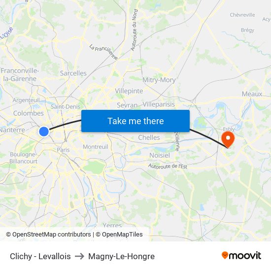 Clichy - Levallois to Magny-Le-Hongre map