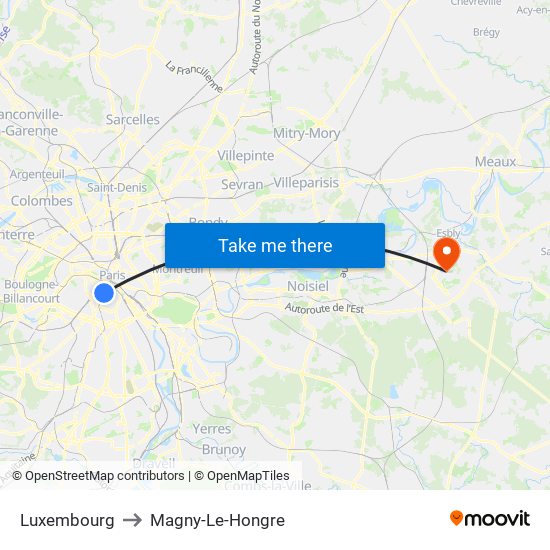 Luxembourg to Magny-Le-Hongre map