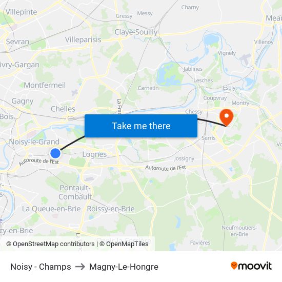 Noisy - Champs to Magny-Le-Hongre map
