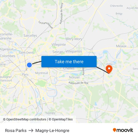 Rosa Parks to Magny-Le-Hongre map