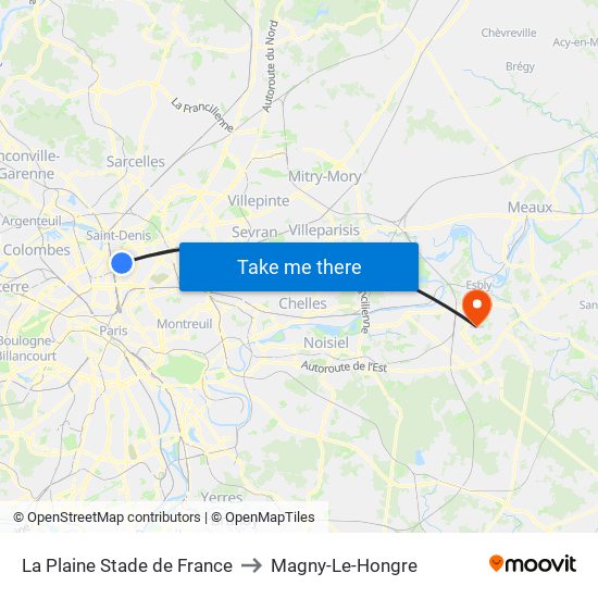 La Plaine Stade de France to Magny-Le-Hongre map