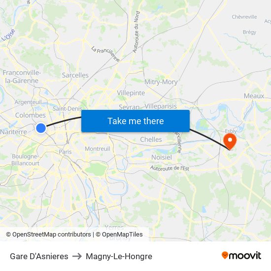 Gare D'Asnieres to Magny-Le-Hongre map