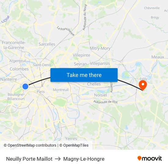Neuilly Porte Maillot to Magny-Le-Hongre map