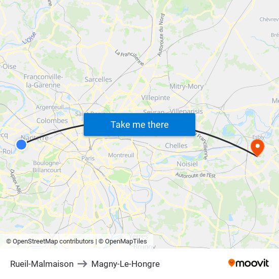 Rueil-Malmaison to Magny-Le-Hongre map