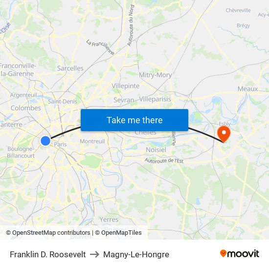 Franklin D. Roosevelt to Magny-Le-Hongre map